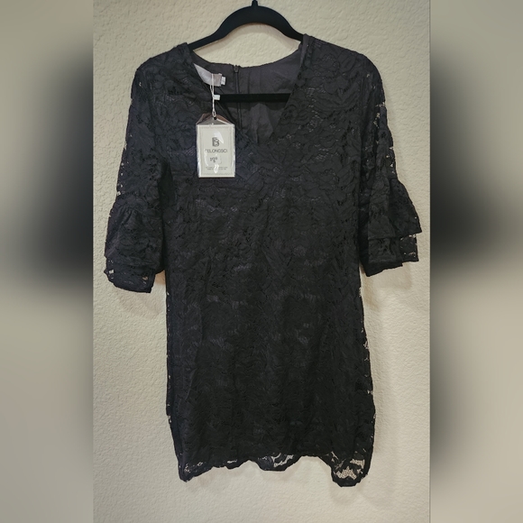 BELONGSCI Women's Dress Sweet & Cute V-Neck Bell Sleeve Shift Dress Mini Dress - Picture 7 of 9